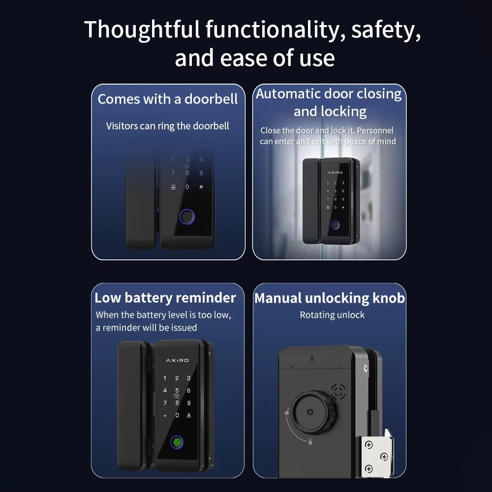 Axiro Smart Glass & Wood Door Lock – 5-in-1 Keyless Entry with App Control