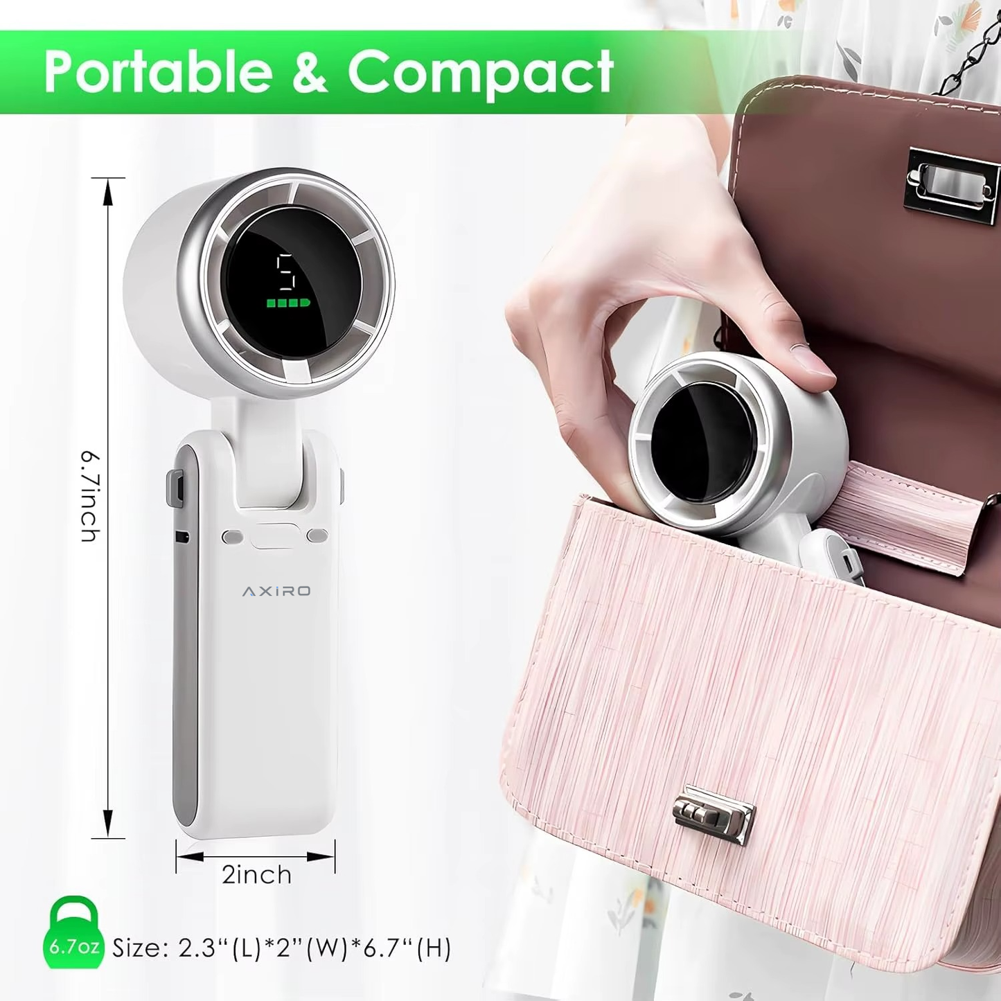 Axiro Mini Turbo Fan — 5-Speed Portable Handheld & Desktop Fan